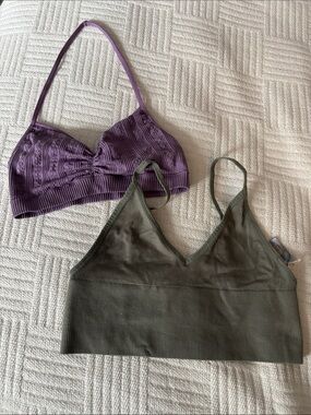 Purple Bralette & Olive Ribbed Bralette Set